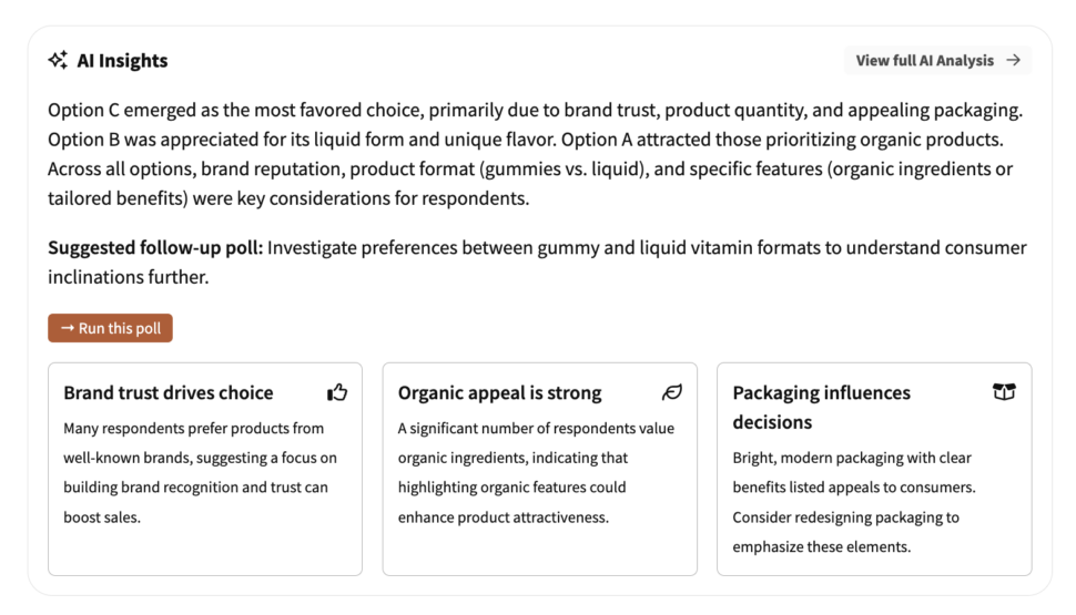 Image of PickFu's AI Insights report on the poll results page